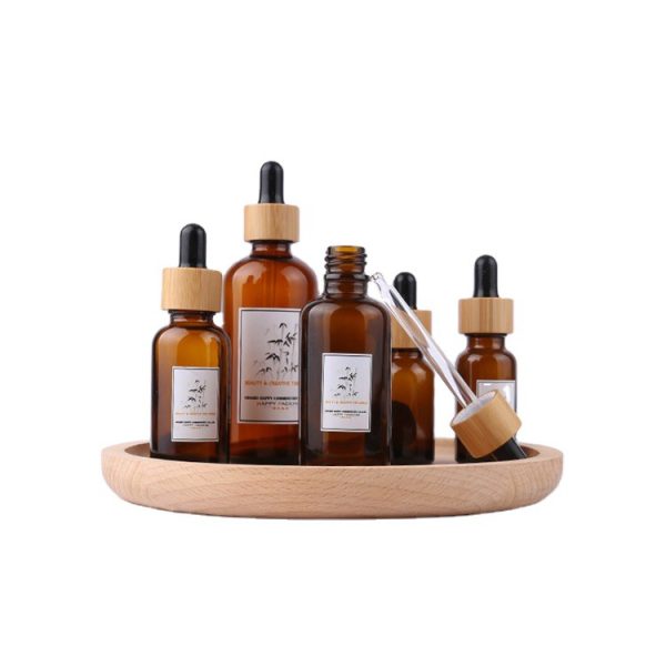 Bamboo Top Amber Glass Dropper Bottle