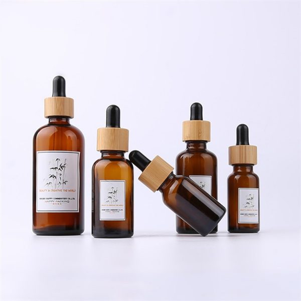 Bamboo Top Amber Glass Dropper Bottle - Image 2