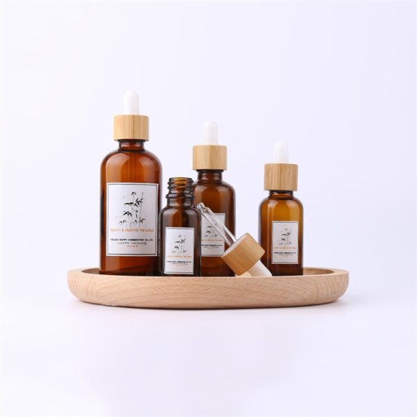 Bamboo Top Amber Glass Dropper Bottle - Image 3