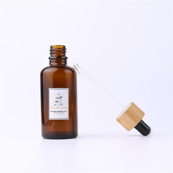 Bamboo Top Amber Glass Dropper Bottle - Image 4
