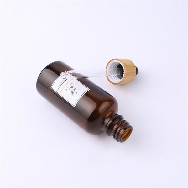 Bamboo Top Amber Glass Dropper Bottle - Image 5