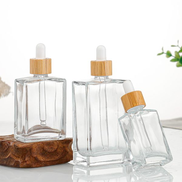 Bamboo Top Amber Glass Dropper Bottle