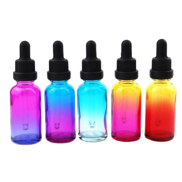 Gradient color round glass dropper bottle