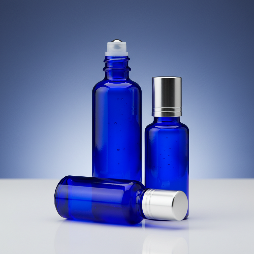 Cobalt Blue Glass Roll-On Bottle with Stainless Steel Roller