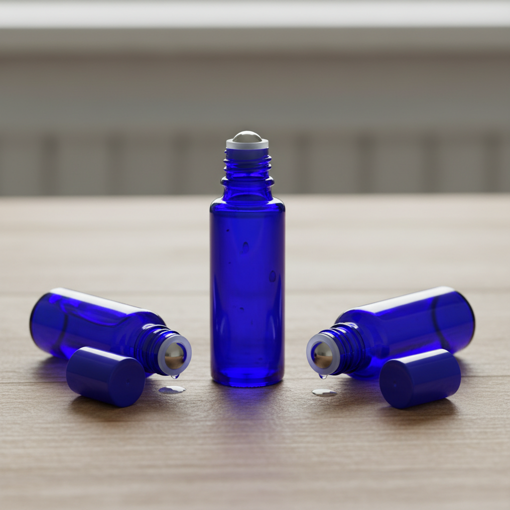Cobalt Blue Glass Roll-On Bottle with Stainless Steel Roller
