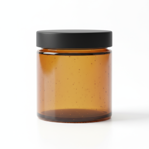 Amber Glass Straight-Sided Jar with Black Lid for Salves