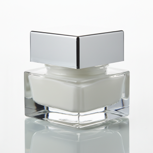 Heavy-Base Clear Glass Square Jar with Silver Cap