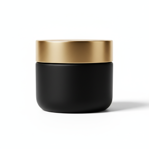 Matte Frosted Black Glass Jar with Gold Rim Lid