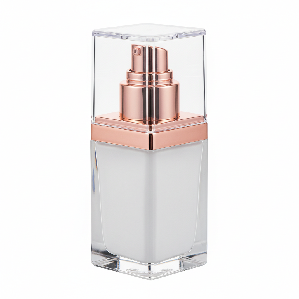 Square Acrylic Airless Pump Bottle with Rose Gold Trim